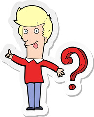 sticker of a cartoon man with question