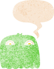 cartoon ghost and speech bubble in retro textured style