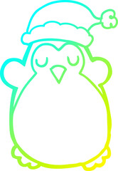 cold gradient line drawing cute christmas penguin