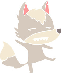 flat color style cartoon wolf showing teeth