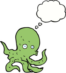 cartoon octopus with thought bubble