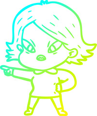 cold gradient line drawing cartoon stressed woman