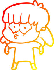 warm gradient line drawing cartoon whistling girl