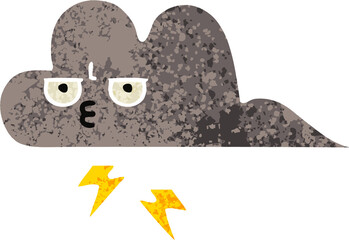 retro illustration style cartoon storm cloud