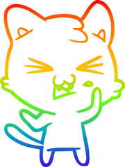 rainbow gradient line drawing cartoon cat