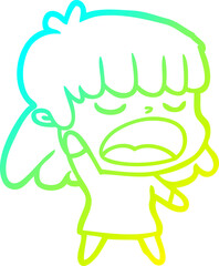 cold gradient line drawing cartoon woman talking loudly