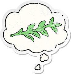 cartoon plant and thought bubble as a distressed worn sticker