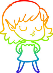 rainbow gradient line drawing cartoon elf girl