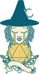 human witch with natural one D20 roll illustration