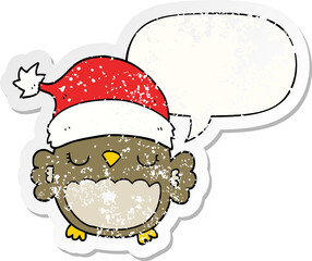 cute christmas owl and speech bubble distressed sticker