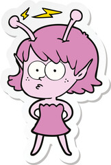 sticker of a cartoon alien girl