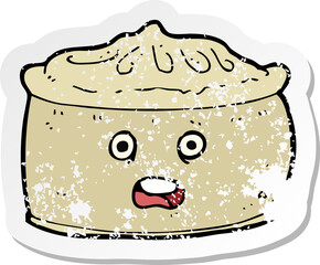 retro distressed sticker of a cartoon pie with face