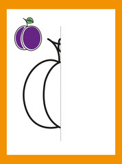 Draw a drawing. Plum, fruit, berry. Vector image.