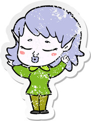 Obraz premium distressed sticker of a pretty cartoon elf girl