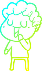 cold gradient line drawing laughing cartoon man