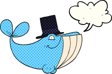 comic book speech bubble cartoon whale wearing top hat