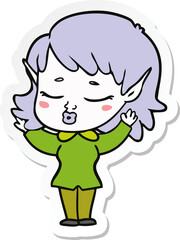 Obraz na płótnie Canvas sticker of a pretty cartoon elf girl