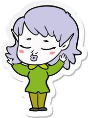 sticker of a pretty cartoon elf girl