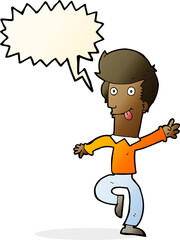 cartoon man dancing with speech bubble