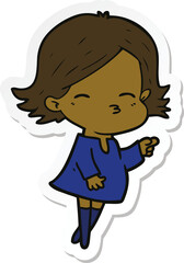 sticker of a cartoon woman pointing