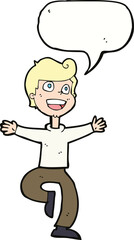 cartoon excited boy with speech bubble