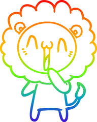 Fototapeta na wymiar rainbow gradient line drawing happy cartoon lion