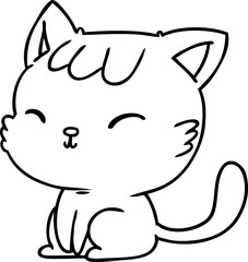 line drawing of cute kawaii cat