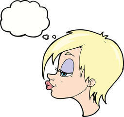 cartoon pretty woman with thought bubble