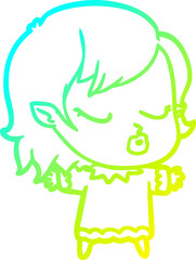 cold gradient line drawing cute cartoon vampire girl