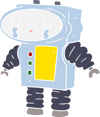 flat color style cartoon robot crying