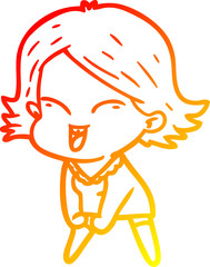 warm gradient line drawing happy cartoon girl