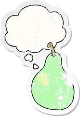 cartoon pear and thought bubble as a distressed worn sticker