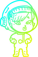 cold gradient line drawing cartoon astronaut woman