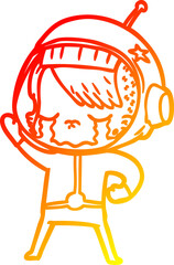warm gradient line drawing cartoon crying astronaut girl