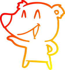 warm gradient line drawing laughing bear cartoon