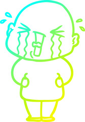 cold gradient line drawing cartoon crying bald man