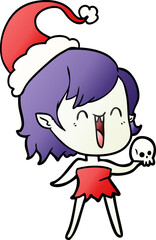 cute gradient cartoon of a happy vampire girl wearing santa hat