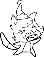 angry line drawing of a fox wearing santa hat