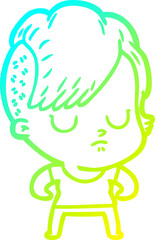 cold gradient line drawing cartoon woman