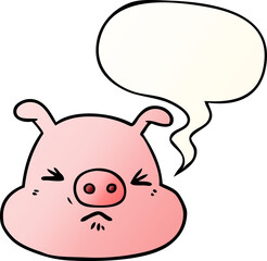 cartoon angry pig face and speech bubble in smooth gradient style