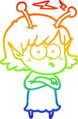rainbow gradient line drawing cartoon alien girl