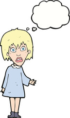 cartoon shocked woman with thought bubble