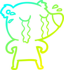 cold gradient line drawing cartoon crying bear
