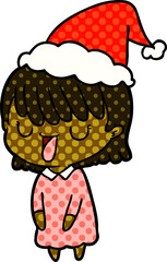 comic book style illustration of a woman wearing santa hat