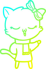 Obraz premium cold gradient line drawing cartoon cat with bow on head