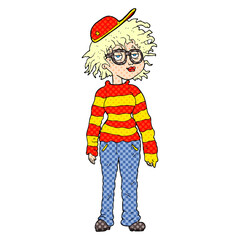 comic book style cartoon geeky girl