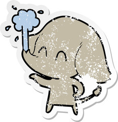 distressed sticker of a cute cartoon elephant spouting water