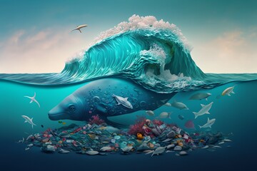 Sea and Dolphin in environmental pollution - Generative A.I.