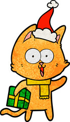 funny textured cartoon of a cat wearing santa hat