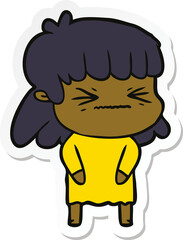 sticker of a cartoon angry girl